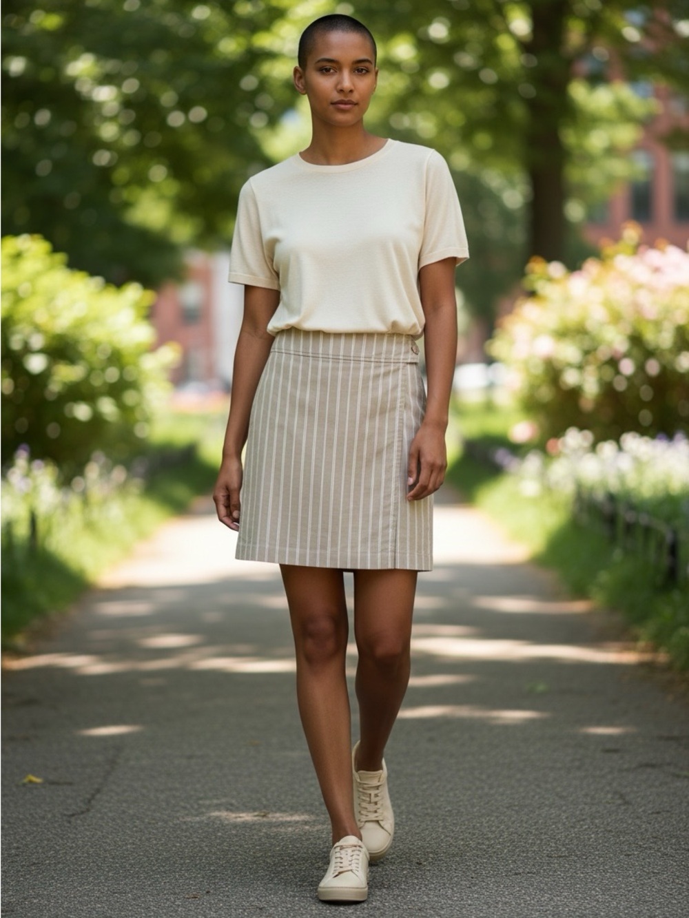 3 for $10 Mexx Taupe-Beige Pinstripe Pencil Skirt with Side Button Detail #1012